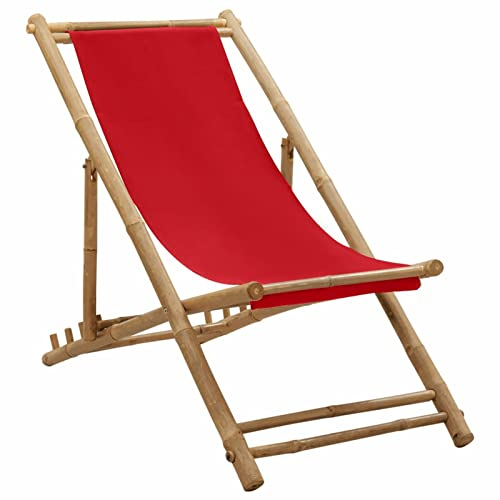 Gecheer Liegestuhl Sonnenliege Klappstuhl Campingstuhl Faltbar Gartenliege Relaxliege Strandliege Klappliege Sonnenstuhl Garten Liege Bambus und Segeltuch Rot