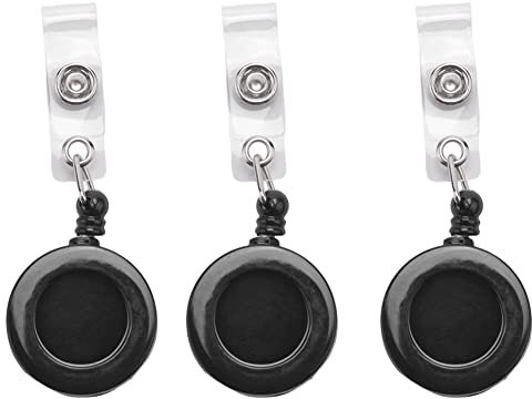 LIZZOT 3 Pcs Porte Badge Enrouleur Retractable YOYO Clip Bouton Pression ID Carte Cle Noir