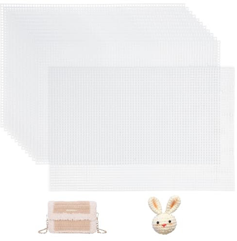 Plastic Canvas Blanca, 12 Hojas Malla Plástico para Bolsas de Ganchillo, Tela Punto de Cruz de Plástico, Cañamazo Plástico, Plastic Canvas Rejilla, para Hacer Bolso a Mano Proyectos (20 * 30CM)