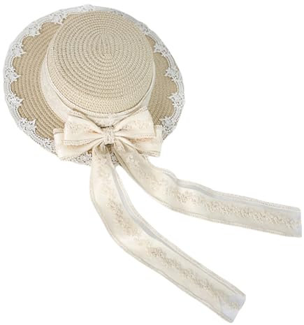 MOIDHSAG Chapeau de soleil personnalisé avec nœuds en paille Fedoras Chapeaux Sweet Lace Ribbon Lolitas Chapeau de paille pour les sorties de plage