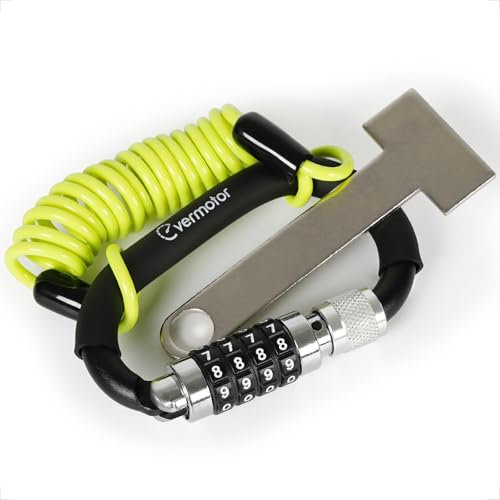 evermotor Motorrad Helmschloss, Kabelschloss mit Sicherheitscode + Flexibles Stahlkabel + T-Adapter, für Motorradhelm, Fahrradhelm, Kinderwagen und Snowboard