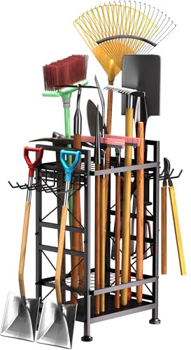 Organiseur d'outils de jardin avec double crochet, tour à outils en métal, rangement et organisation de garage, stockage jusqu'à 80 outils, support d'outils de jardin en acier robuste pour abri de