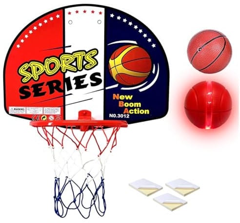 Xwin Sportseries Kids Basketball Set with PVC Backboard, Hoop, Adjustable Net, Ball, Pump, and LED Light-Up Foam Basketball for Indoor and Outdoor Play, Ages 3+