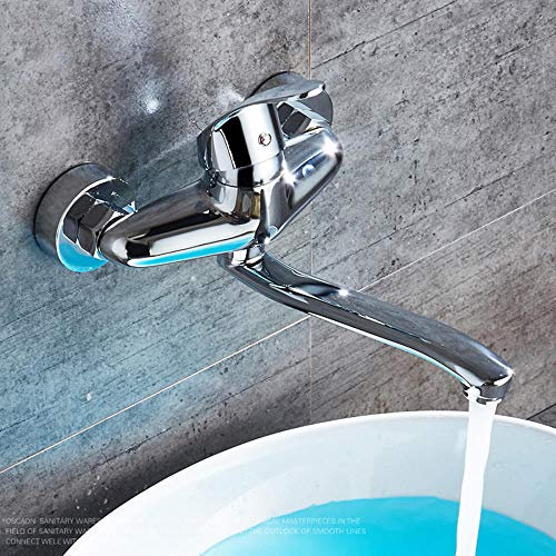 Wandmontage-Wasserhahn Kupfer, Chrom, Wand-Wasserhahn, Multifunktion, Küche, Spüle, Wasserhahn, Warm- und Kaltwasser, Unterputzmontage, Balkon-Waschbecken, Wasserhahn-Big S-Rohr