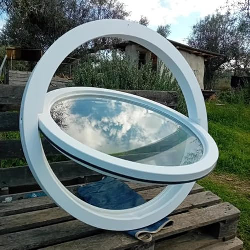 Fenêtre Coulissante Hublot de Bateau Transparent à Ouverture Ronde, Hublot de Fenêtre de Remplacement - Axe Central Rotatif, Vitre en Verre Trempé Encastrée pour Intérieur et Extérieur(30cm/11.8in/1ft