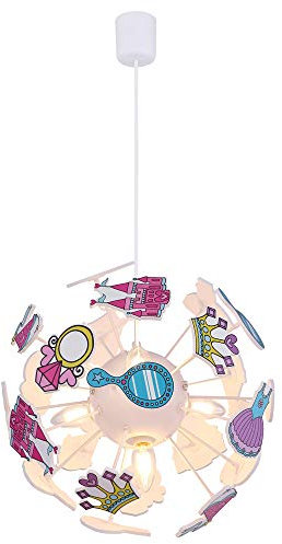 LED Hängeleuchte Kinderzimmerlampe Prinzessin Design Pendelleuchte Deckenleuchte bunt, 4x E14 LED warmweiß, Durchmesser x Höhe 35 x 120 cm, Kinderzimmer