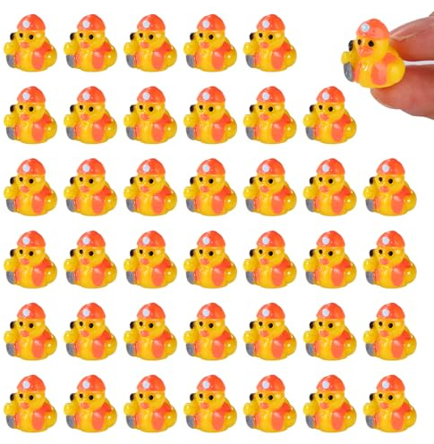Lyreh 40 Stück Bauarbeiter-Enten, Süße Mini-Enten aus Kunstharz Kleine Dekofiguren für Heimwerker Bastelarbeiten Miniatur-Garten Aquarium-Dekoration Partygeschenke (Gelb)