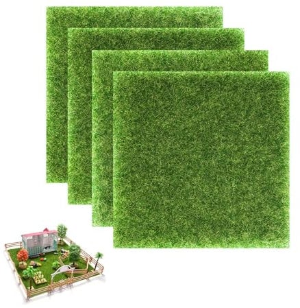 15 x 15cm Artificial Grass, 4 Pcs Artificial Turf, Miniature Model Grass for Craft Making, DIY Crafts, Model Scenery, Dollhouse Decor, Toy Farms & Garden Displays, Garden Carpet Decoration