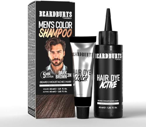 Champú de Color para Barba y Bigote Beardburys Castaño Oscuro 3N – Tinte Semipermanente para Hombre – Cubre Canas en 5 Minutos – 75 ml – Sin Amoníaco ni Parabenos