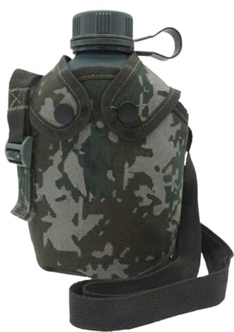 Botella de agua de aleación, equipo esencial para exteriores, equipo de hidratación táctica, contenedor militar de camuflaje, accesorio de petaca estilo militar, kit de comedor listo para viajar para