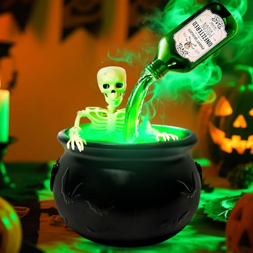 Halloween Deko Hexenkessel,Kunststoff Halloween Deko Outdoor Hexenkessel Groß mit Nebelmaschine und Schwebenden Zaubertränke Flasche,Gruselig Süßigkeiten Kessel für Helloween Party Dekoration