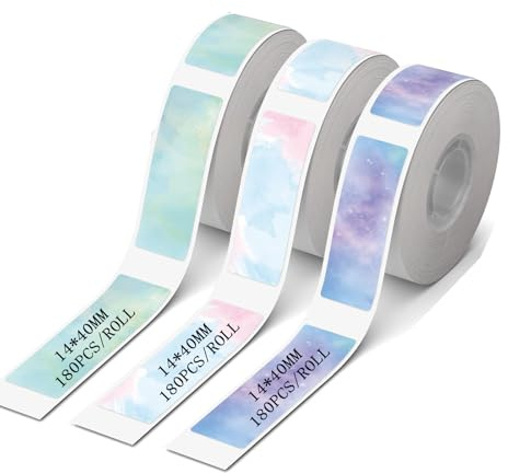 3 Rollen Etikettenband für D30/P11/HP1-Drucker, 14 × 40 mm, bedruckbar mit Barcodes, Namen, Preisen, geeignet für Zuhause, Schule und Büro (180 Etiketten pro Rolle) (Starlight)