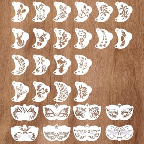 28 Piezas Plantilla de Pinturas Cara para Niños Adulto,Reutilizables Plantillas de Pintura Facial para Halloween Fiestas de Maquillaje Carnaval
