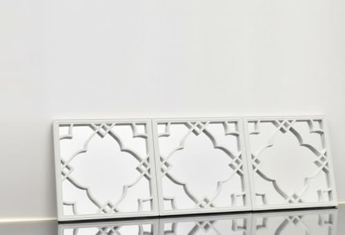Biznest Set Of 3 Silver Moroccan Tile Mirrors Moroccan Wall Art Hanging Mirror Square For Hanging And Wall Decor Small Sliver Home Accessories Gifts (WHITE)