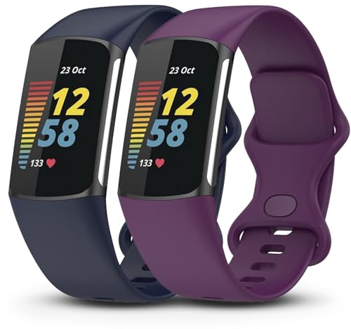 Garmcool Silikon Armbands Kompatibel mit Fitbit Charge 6/Charge 5 Armband | Verstellbares Schnalle,Sportarmbänder,Einfache Montage,Ersatzarmband,für Damen Herren,L/S