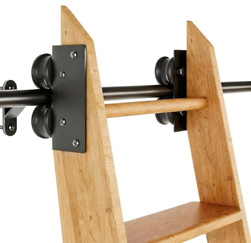 Rolling Library Ladder Hardware Kit（No Ladder）, 300LB Capacity Heavy Duty Carbon Steel Sliding Ladder Track & Pulley System Full Set for Home Loft, Warehouse(4ft/122cm Track Kit)