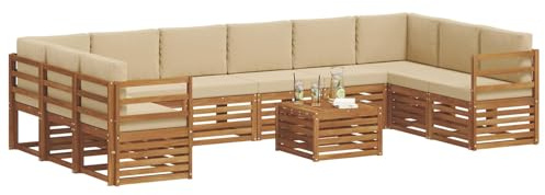 vidaXL Sofagarnituren 11 pcs Natur und Beige Massivholz Akazie, Gartenlounge, modernes Outdoorsofa, sicheres Sitzset, gemütliche Terrassenmöbel