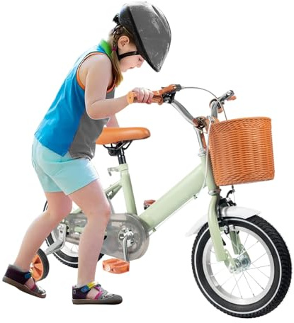 Chelngveo Fahrrad 12 Zoll, Kinderfahrrad Upgraded mit verstellbarem Sitz, Dualbremsen und Stützrädern, Trainingsfahrrad für Jungen & Mädchen, Höhenverstellbarer, Geeignet für Anfänger Fahrer