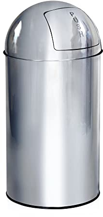 hjh OFFICE 741007 Poubelle XXL Push Chrome 50L Collecteur de déchets rétro avec clapet à Poussoir