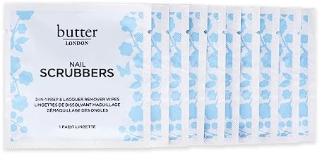 Butter London Nail Scrubbers - Intensely Saturated and Easy-to-Use - Lacquer Remover and Manicure or Pedicure Prep - Hydrates and Nourishes Cuticles with Vitamin E and Aloe - 10 pc Wipes