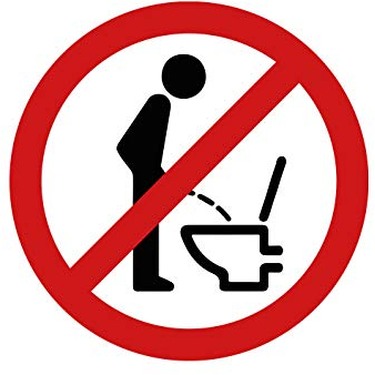 Aufkleber Nicht im Stehen pinkeln Hinweis WC Kloh Schild Sticker Wetterfest und UV-Beständig