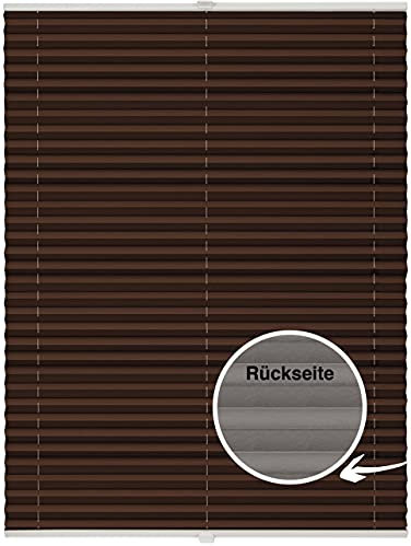 ondeco Plissee nach Maß Thermo für Fenster innen Montage in Glasleiste mit Spannschuh Sonnenschutz-Rollo Lichtschutz Blickdicht leichte Verdunkelung Dunkelbraun B: 141-150 cm, H: 101-150 cm