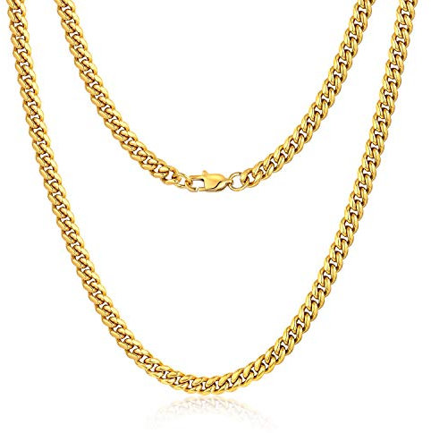 Jewlime Gold Herren Halskette, Klassische Miami Herren Kubanische Kette Halskette Schmuck Geschenk für Damen Männer Jungen, Hip-Hop & Cool Stil Kette Halskette, 18 Karat vergoldet, 6mm Breite, 18 Zoll