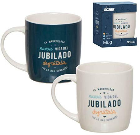 Set Taza Mug 350ML x2 Regalo Jubilado Jubilación - Taza Jubilación Original Divertida Desayuno Café Té, Cerámica 10 cm - Regalo Jubilación Hombre Mujer, Despedida Jubilada Profesor Maestra Amigo Jefe