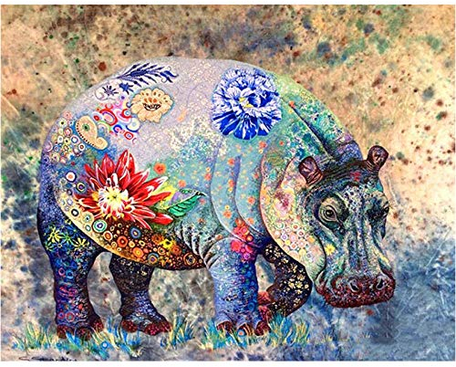 Zhyaunz 5D DIY Kreuzstich-Kits Hippo Diamond Painting Stickerei Full Round Drill Craft Home Decor Art Geschenk