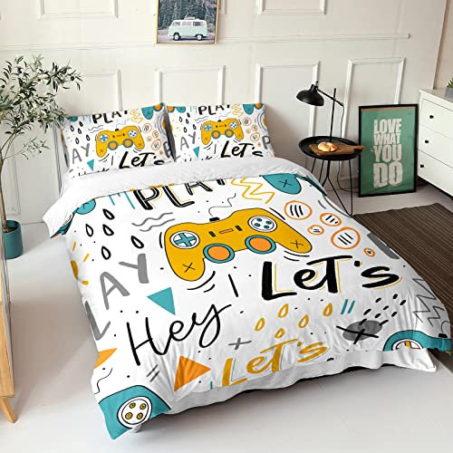 HOSIMA Parure de Lit Gamer pour Enfants Adultes, Ensemble de Housse de Couette pour Manette de Jeu Contrôleur de Jeu Vidéo pour Garçons, Ensemble de Literie avec Taie d'oreiller, 200x200cm