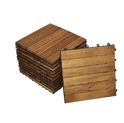SAM Holzfliese 01, Akazienholz massiv + geölt, 22 Fliesen für 2m², 30x30 cm, Bodenbelag mit Drainage, Balkonfliesen/Terrassenfliesen/Klickfliesen