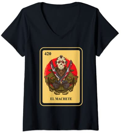 Damen Mexikanisches El Machete traditionelles Bingo-Kartenspiel T-Shirt mit V-Ausschnitt