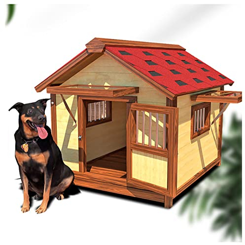 Faltbare Hundehütte aus Holz für den Außenbereich, regenfeste Hundehütte für den Innen- und Außenbereich, Hundehütte mit Türen und Sonnenschutzfenstern, geeignet für kleine und mit