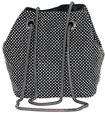 CORIOS Damen Abendtasche Shiny Strass Handtasche Strasssteine Bucket Bag Diamant Clutch Bag Glitzer Umhängetasche Klein Tasche Schultertasche für Hochzeit Bankett-Party Abschlussball Schwarz