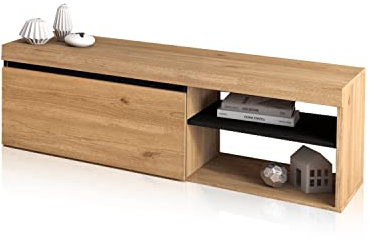 duehome | Mueble TV con 1 Puerta, Mueble Salón, Almacenaje Comedor, Modelo Ebos, Acabado en Roble Nude y Ceniza, Medidas: 120 cm (Largo) x 39,6 cm (Fondo) x 40 cm (Alto)