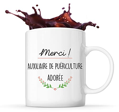 Planetee Mug Merci Auxiliaire de puériculture Adorée | Tasse Idée Cadeau Collègue Travail Retraite
