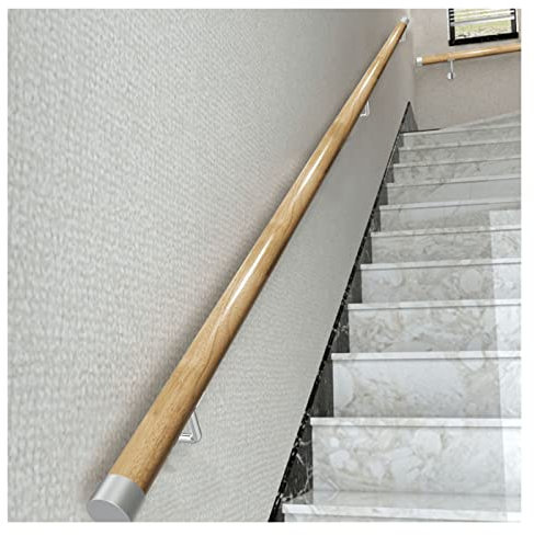 MObyat Holzhandlauf für Treppen, rutschfeste runde Massivholz-Treppenhandläufe, Handläufe zur Wandmontage im Innenbereich, Komplettset 2M/2,5M/3M/3,5M/4M/400Cm