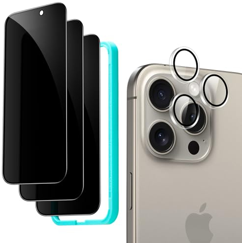 ESR 3+1 Pack for iPhone 15 Pro Max Privacy Screen Protector Set, Anti-spy Tempered-Glass Privacy Screen Protector, Micro-curved Edges, Case Friendly, 3-Pack with 1 Set of Camera Lens Protector