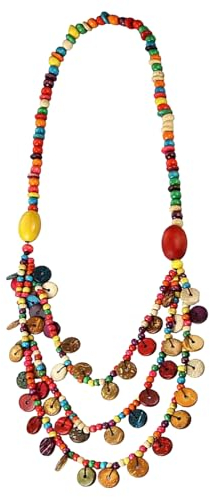 Collana di Perle di Legno Multistrato Boho, 100 Cm Collana Bohémien A più File,Collana di Perle Colorate di Cocco per Signore per Regalo di Festa Estivo, Gioielli per Donne