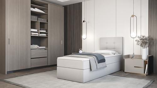 Mebligo Boxspringbett mit bettkasten DALMINE 80 L/R 90 L/R Polsterbett Bett mit Kopfstutze Bonell-Federkernmmatratze mit oder ohne Topper (Enjoy New 1 80X200, Links)