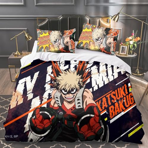 Xinchangda MHA 3-teiliges Bettwäsche-Set Anime Bakugo Katsuki/Todoroki Shouto Single/Double/King Tröster-Set, 2 Kissenbezüge und 1 Bettbezug
