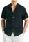 Enlision Camisa para Hombre Lino Coton Sin Cuello Manga Corta Camisas Negro Hombre Corte Regular Henley Camisas de Color Sólido con Botónes Bolsillo de Verano Playa Business M