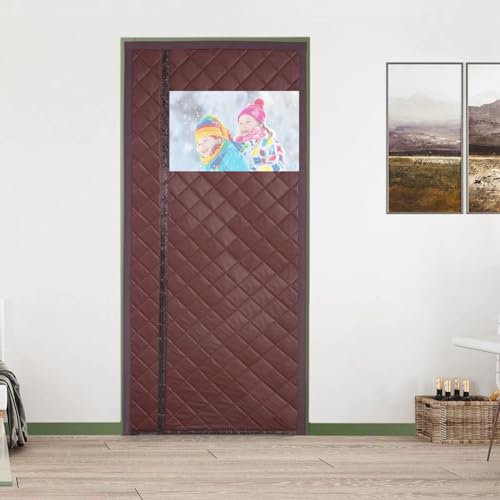 AQKaki Cortina Termica Puerta Magnetica, 135x230cm PU con Ventana Impermeable Cortina Puerta Aislante Termica Frio y Calor Cortina Puerta Exterior Invierno Automático Cierre Dormitorio Cocina