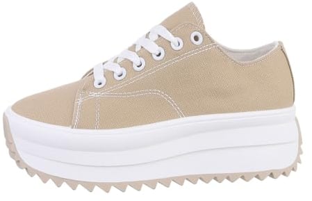 Ital Design Damenschuhe Freizeitschuhe Sneakers Low, LT230-2-, Textil, Hellbraun Weiß, Gr. 40