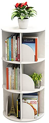 1–6 Etagen, weißes, um 360° drehbares Bücherregal, Eck-Bücherregal, Wohnzimmer, runder Couchtisch, Bibliothek auf dem Tisch, Bodenregal (weiß 3)