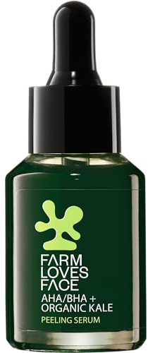 Farm Loves Face AHA/BHA + Organic Kale Peeling Serum, Gesichtsserum, Grün, glättend, porenverfeinernd, reinigend, transluzent, vegan, ölfrei, ohne Parfüm, ohne Alkohol, 1er Pack (28ml)
