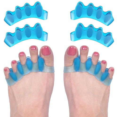 ROOCKE 4 Pcs Gel Toe Spacers for Women,Correct Hammer Toe Bunion Corrector for Men,Big Toe Spreaders,Yoga Toe Separators,Straightener for Overlapping Toes (Blue)