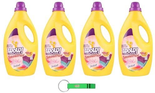 4 X WOW Detersivo Liquido Per Bucato – Detersivo Liquido Detersivo per Bucato – Detersivo Profumo per Fiori di loto 28 lavaggi – 1850 ml + portachiavi Beni Culinari