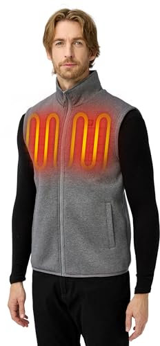 ORORO Upgraded Men's 4-Zone Heated Fleece Gilet with Heated Collar, Electric Heated Vest Base Layer with Battery (Grey,XL)