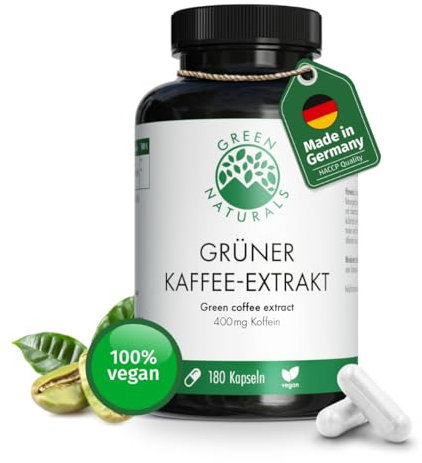 Cafeína Cápsulas 400 mg - Alta dosis con extracto de café verde - 180 cápsulas para energía y rendimiento máximo - Green Naturals